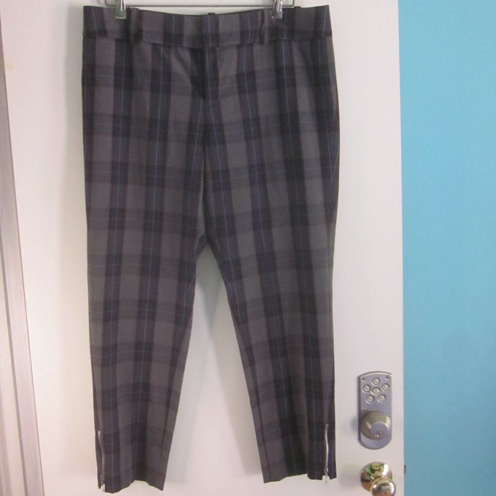Calvin Klein Womens Size 14 Gray Blue Plaid Work Pants Trousers Unlined
